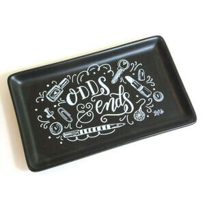 Primitives Trinket Tray Jewelry Dish Odds & Ends Black Ceramic Make Up Plate
